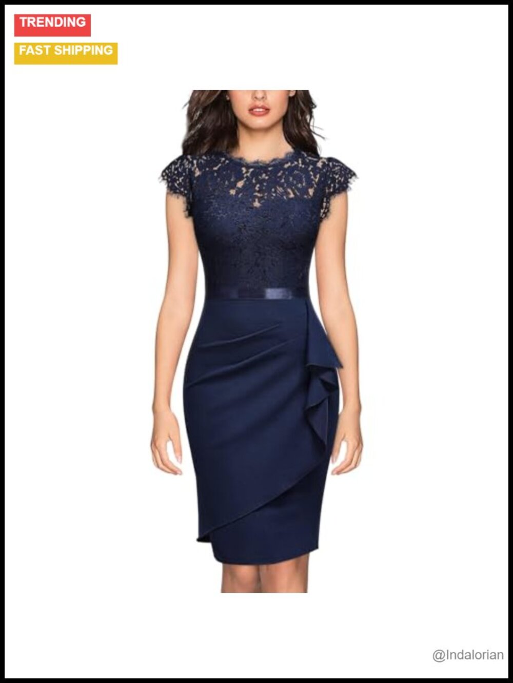 Elegant Sleeveless Lace Bodycon Dress Floral Ruffled Hem Cocktail Party Knee